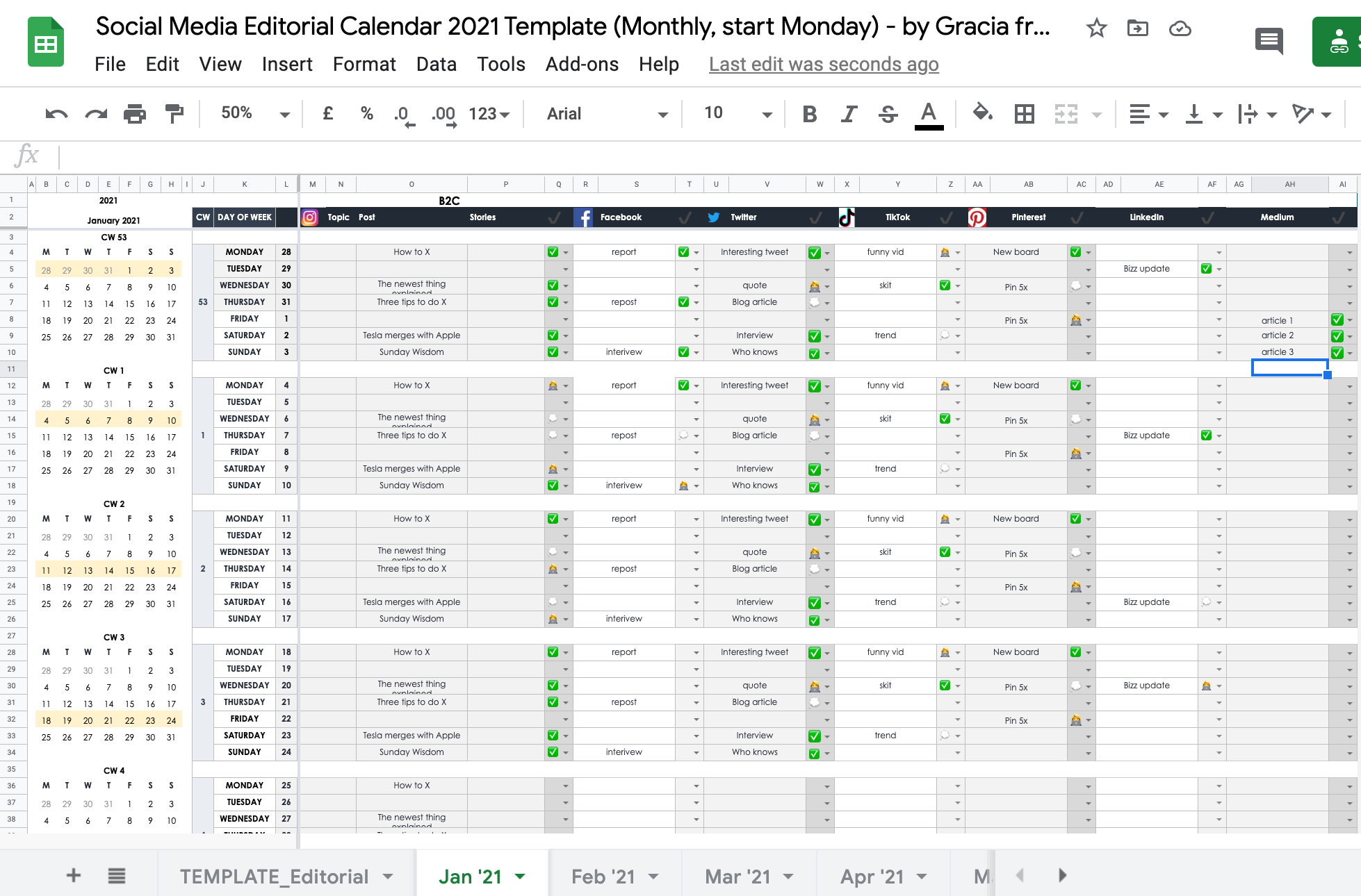 Calendrier Edito Google Sheets